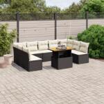 vidaXL 10 részes fekete polyrattan kerti ülőgarnitúra párnákkal (3271455)