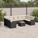 vidaXL 10 részes fekete polyrattan kerti ülőgarnitúra párnákkal (3258682)
