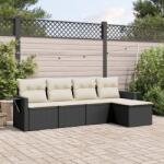 vidaXL 5 részes fekete polyrattan kerti kanapészett párnákkal (3220085)