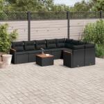 vidaXL 10 részes fekete polyrattan kerti ülőgarnitúra párnákkal (3258709)