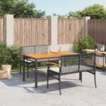 vidaXL 3 részes fekete polyrattan kerti étkezőgarnitúra párnákkal (3213566)