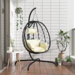 vidaXL krémfehér polyrattan és acél lógó tojásszék párnával (360046)