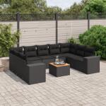 vidaXL 10 részes fekete polyrattan kerti ülőgarnitúra párnákkal (3257917)