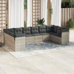 vidaXL 10 részes világosszürke polyrattan kerti ülőgarnitúra párnákkal (3250041)