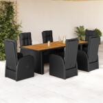 vidaXL 7 részes fekete polyrattan kerti étkezőgarnitúra párnával (3277648)