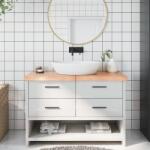 vidaXL világosbarna kezelt tömör fa fürdőszobai pult 120x40x(2-6) cm (3156140)