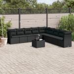 vidaXL 10 részes fekete polyrattan kerti ülőgarnitúra párnákkal (3249624)