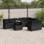vidaXL 10 részes fekete polyrattan kerti ülőgarnitúra párnákkal (3266835)