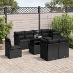 vidaXL 9 részes fekete polyrattan kerti ülőgarnitúra párnákkal (3266725)