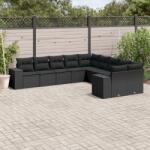 vidaXL 10 részes fekete polyrattan kerti ülőgarnitúra párnákkal (3255442)