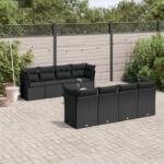vidaXL 9 részes fekete polyrattan kerti ülőgarnitúra párnákkal (3249144)