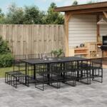 vidaXL 13 részes fekete polyrattan kerti étkezőgarnitúra (3295045)