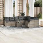 vidaXL 10 részes világosszürke polyrattan kerti ülőgarnitúra párnákkal (3254189)