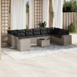 vidaXL 11 részes világosszürke polyrattan kerti ülőgarnitúra párnákkal (3255419)