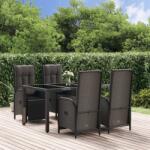 vidaXL 5 részes fekete polyrattan kerti étkezőgarnitúra párnákkal (3185061)