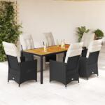 vidaXL 7 részes fekete polyrattan kerti étkezőgarnitúra párnával (3276859)