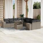 vidaXL 11 részes világosszürke polyrattan kerti ülőgarnitúra párnákkal (3269432)