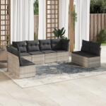 vidaXL 8 részes világosszürke polyrattan kerti ülőgarnitúra párnával (3217452)