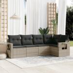 vidaXL 5 részes világosszürke polyrattan kerti ülőgarnitúra párnákkal (3252469)