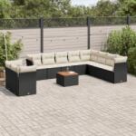 vidaXL 11 részes fekete polyrattan kerti ülőgarnitúra párnákkal (3256049)