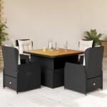 vidaXL 5 részes fekete polyrattan kerti étkezőgarnitúra párnákkal (3262767)