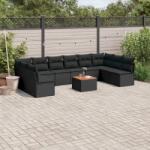 vidaXL 11 részes fekete polyrattan kerti ülőgarnitúra párnákkal (3223794)