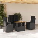 vidaXL 4 részes fekete polyrattan kerti étkezőszett párnákkal (3277456)
