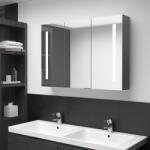 vidaXL szürke tükrös fürdőszobaszekrény LED világítással 89x14x62 cm (326527)