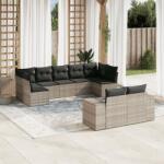 vidaXL 9 részes világosszürke polyrattan kerti ülőgarnitúra párnával (3255359)