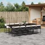 vidaXL 11 részes fekete polyrattan kerti étkezőgarnitúra párnákkal (3278057)