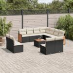 vidaXL 12 részes fekete polyrattan kerti ülőgarnitúra párnákkal (3227771)