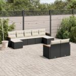vidaXL 9 részes fekete polyrattan kerti ülőgarnitúra párnákkal (3258801)