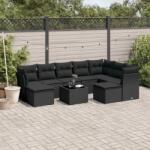 vidaXL 10 részes fekete polyrattan kerti ülőgarnitúra párnákkal (3218575)