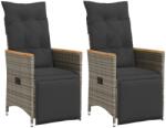 vidaXL 2 db szürke polyrattan dönthető kerti szék párnákkal (365672)
