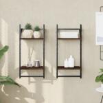 vidaXL 2 db 2 szintes füstös tölgy színű falipolc rúddal 30x25x65 cm (836257)
