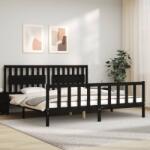 vidaXL fekete tömör fa ágykeret fejtámlával 200 x 200 cm (3192450)