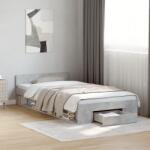 vidaXL betonszürke szerelt fa ágykeret fiókkal 90 x 200 cm (3280800) - vidaxl