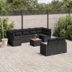 vidaXL 10 részes fekete polyrattan kerti ülőgarnitúra párnákkal (3256601)