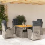 vidaXL 5 részes szürke polyrattan kerti étkezőgarnitúra párnával (3277461)