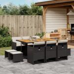 vidaXL 11 részes fekete polyrattan kerti étkezőgarnitúra párnákkal (3277742)