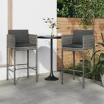 vidaXL 2 db szürke polyrattan bárszék párnával (316658)