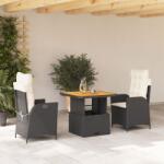 vidaXL 3 részes fekete polyrattan kerti étkezőgarnitúra párnákkal (3277433) - vidaxl