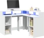 vidaXL fehér szerelt fa íróasztal LED-világítással 130 x 130 x 91 cm (3309447)