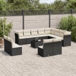 vidaXL 13 részes fekete polyrattan kerti ülőgarnitúra párnákkal (3218476)