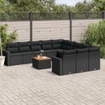 vidaXL 12 részes fekete polyrattan kerti ülőgarnitúra párnákkal (3256678)