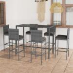 vidaXL 7 darabos szürke polyrattan kerti bárszett párnákkal (3064835)