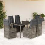 vidaXL 5 részes szürke polyrattan kerti bisztrógarnitúra párnákkal (3277036)