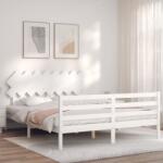 vidaXL fehér tömör fa ágykeret fejtámlával 160 x 200 cm (3195297)