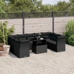 vidaXL 10 részes fekete polyrattan kerti ülőgarnitúra párnákkal (3266815)
