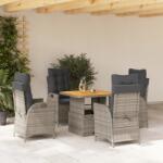 vidaXL 5 részes szürke polyrattan kerti étkezőgarnitúra párnával (3277458)